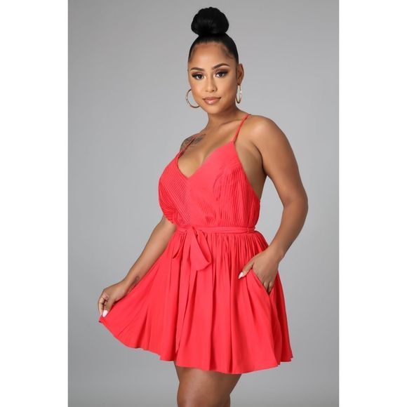 Scarlet Pleated Satin Romper - Picture 8 of 11